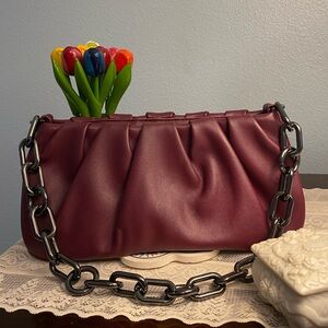 a new day burgundy ruched purse with chain NWOT